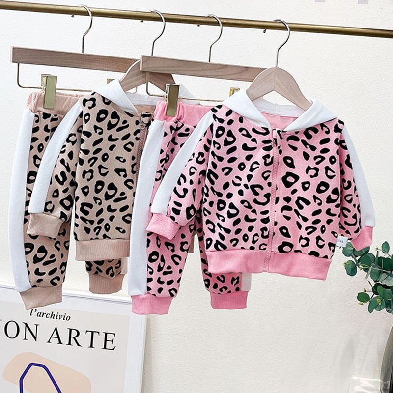 Baby Girls Leopard Print Tracksuit Sets childrensterritory