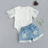 Baby Girls Long Sleeve Lace Romper & Long Jeans Set childrensterritory
