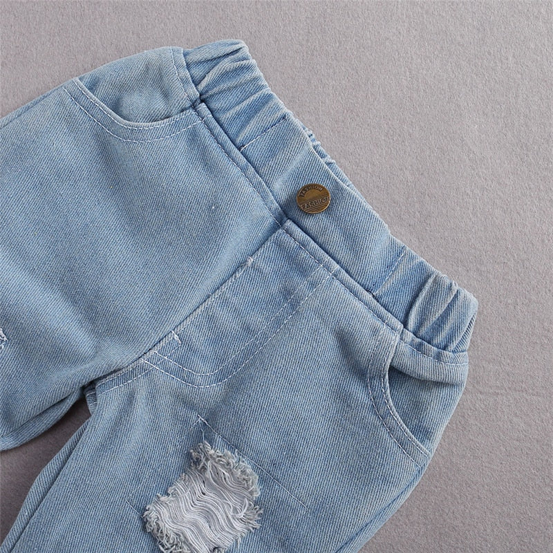 Baby Girls Long Sleeve Lace Romper &amp; Long Jeans Set childrensterritory