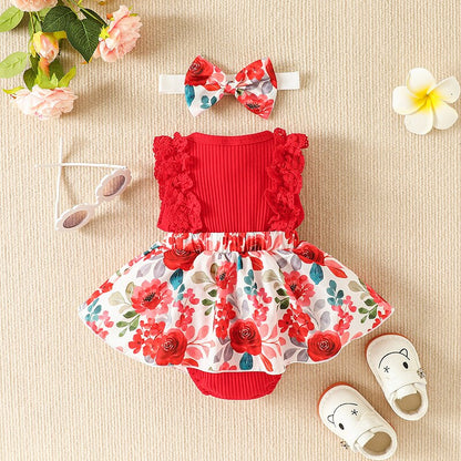 Baby Girls Patchwork Floral Jumpsuit &amp; Headband childrensterritory