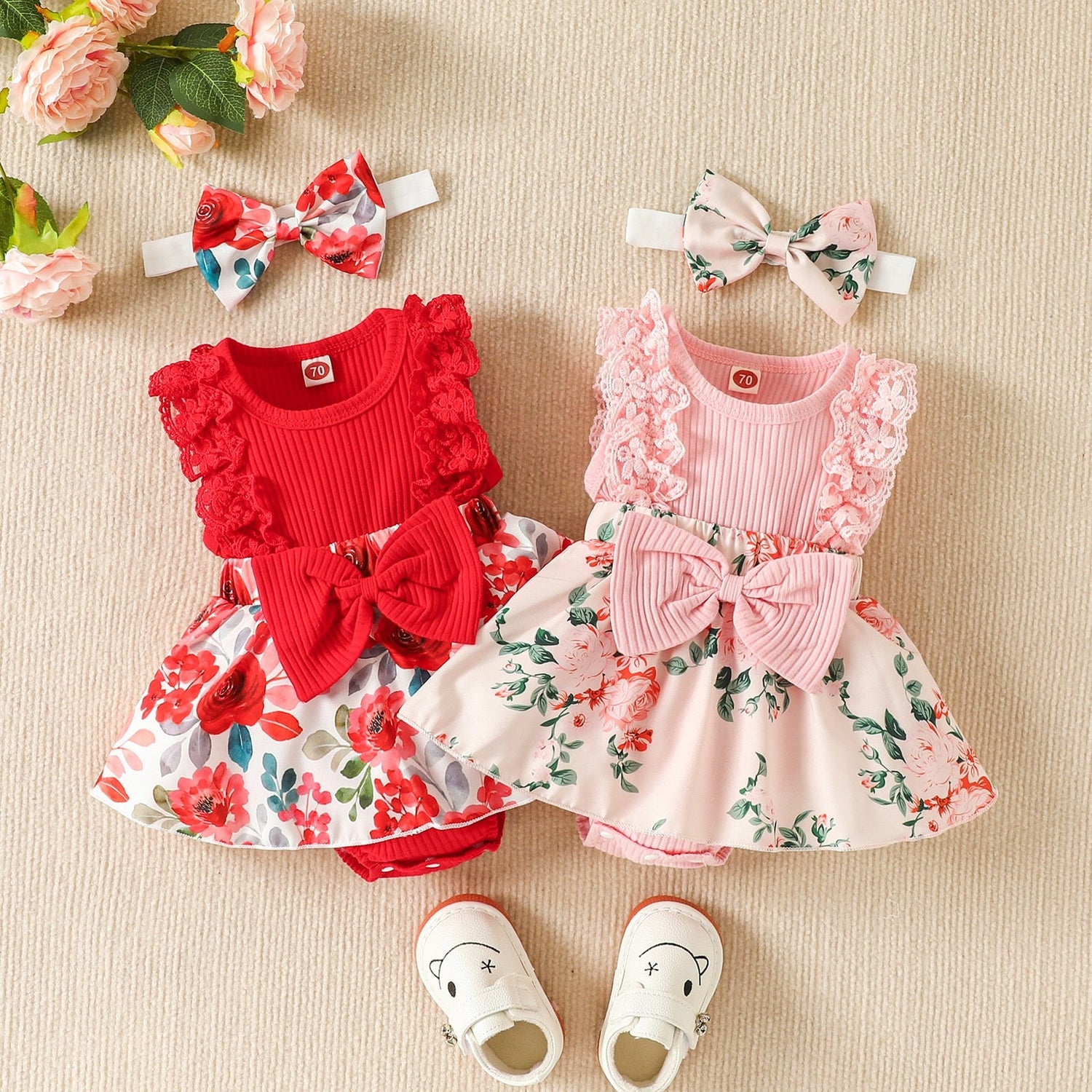 Baby Girls Patchwork Floral Jumpsuit &amp; Headband childrensterritory