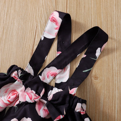 Baby Girls Pink Bodysuit &amp; Floral Suspender Skirt Set childrensterritory
