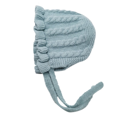 Baby Girls Solid Print Winter Hats With Ruffle Design childrensterritory