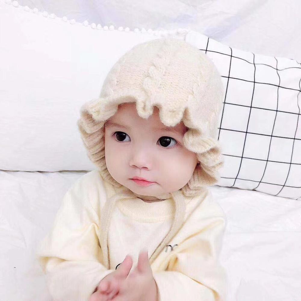 Baby Girls Solid Print Winter Hats With Ruffle Design childrensterritory