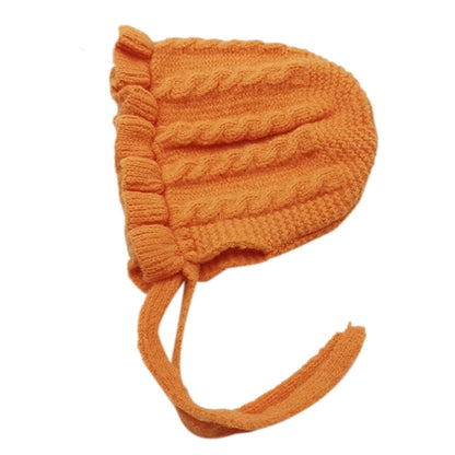 Baby Girls Solid Print Winter Hats With Ruffle Design childrensterritory