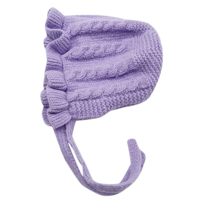 Baby Girls Solid Print Winter Hats With Ruffle Design childrensterritory