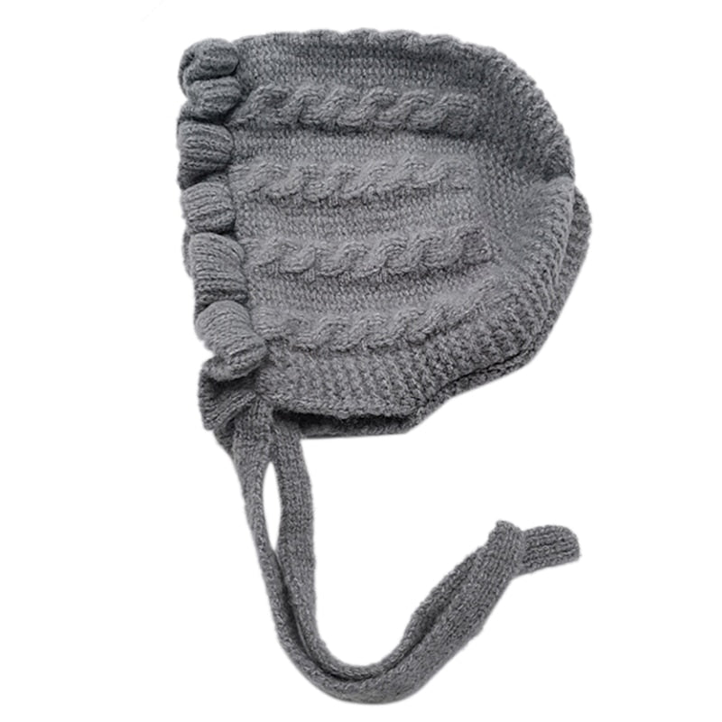 Baby Girls Solid Print Winter Hats With Ruffle Design childrensterritory