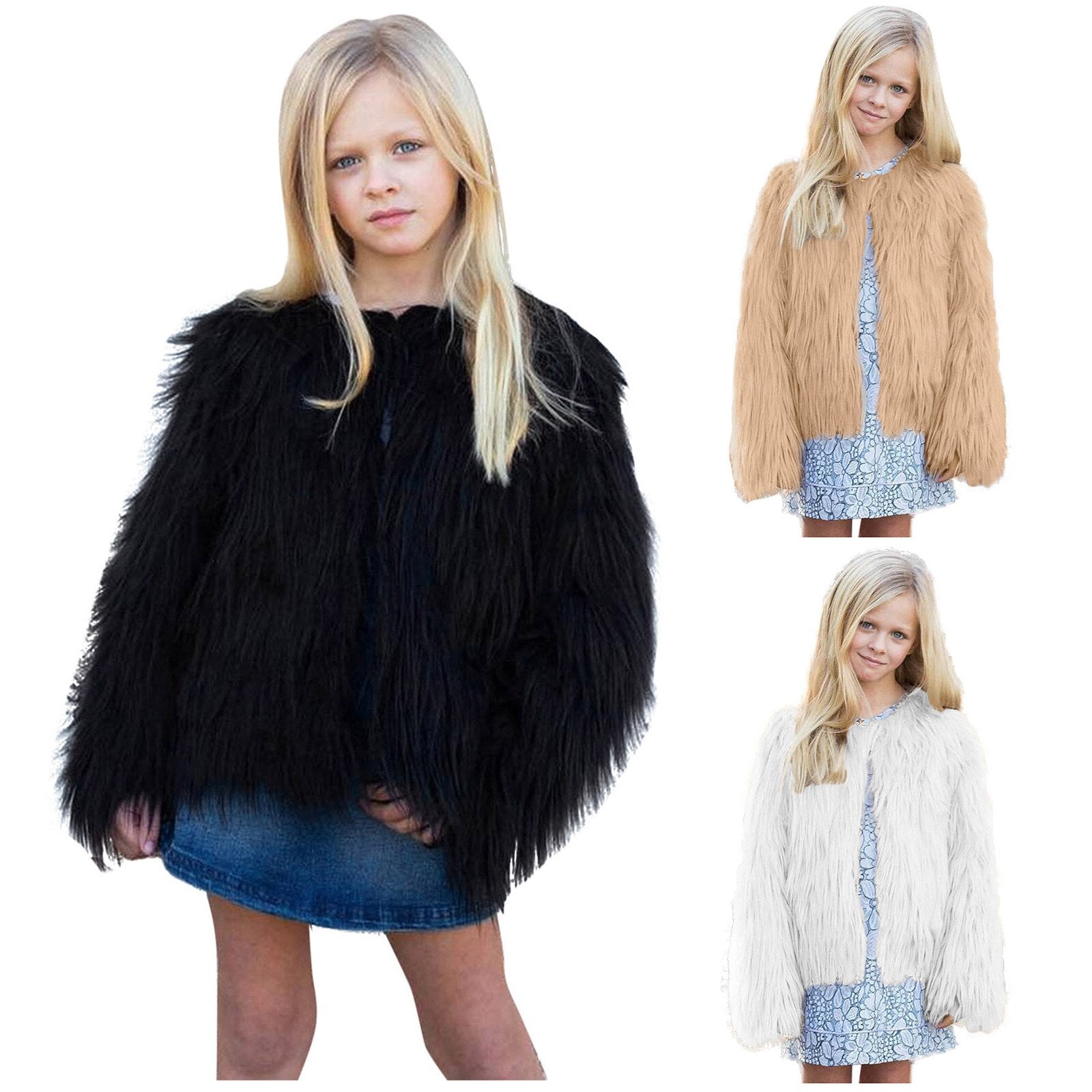 Baby/Kids Girls Fleece Fur Long Sleeve Warm Coat childrensterritory