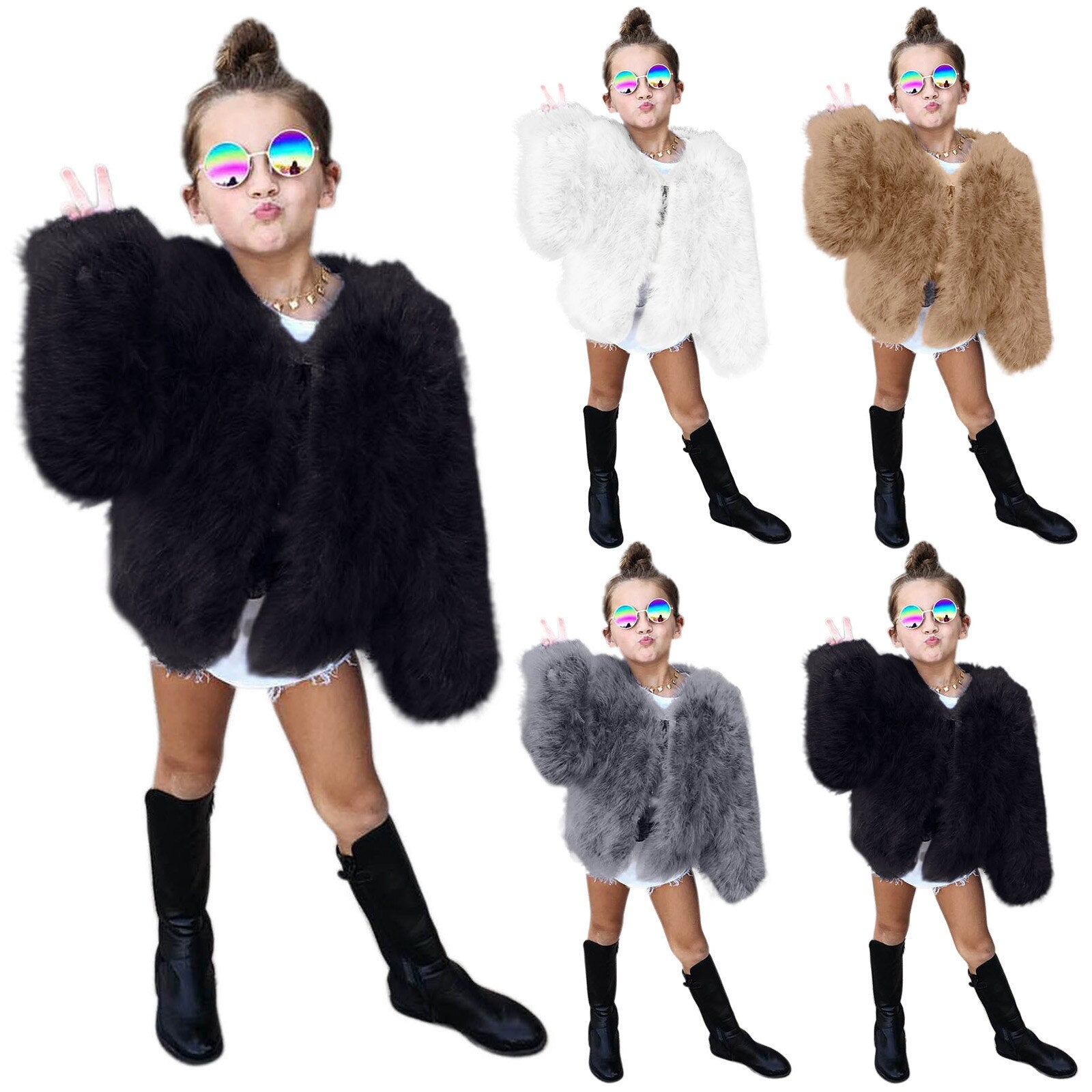 Baby/Kids Girls Fleece Fur Long Sleeve Warm Coat childrensterritory
