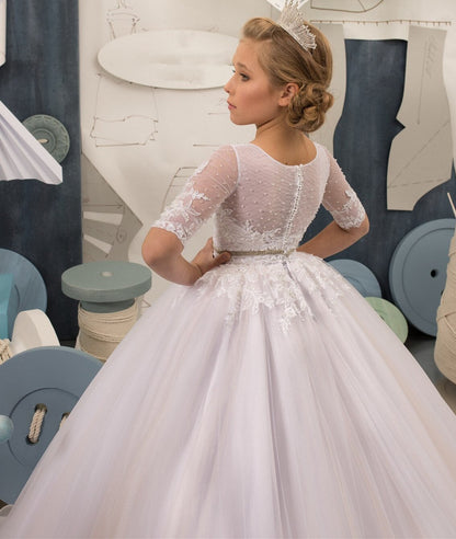 Baby/Kids Girls Half Sleeve Lace Tulle Dress/Prom Gowns childrensterritory