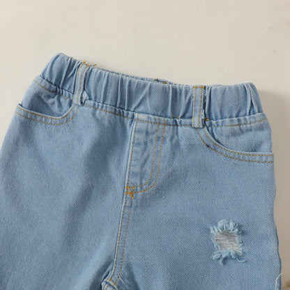 Baby/Kids Girls Ruffle Tops+Denim Pants 2pcs Set childrensterritory