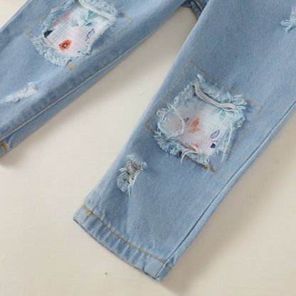 Baby/Kids Girls Ruffle Tops+Denim Pants 2pcs Set childrensterritory