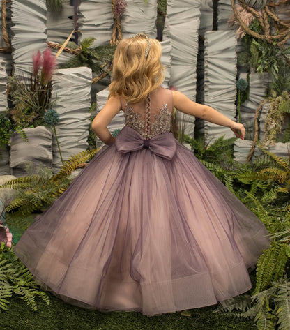 Baby/Kids Girls Tulle Sheer Neck Beaded Princess Dress childrensterritory