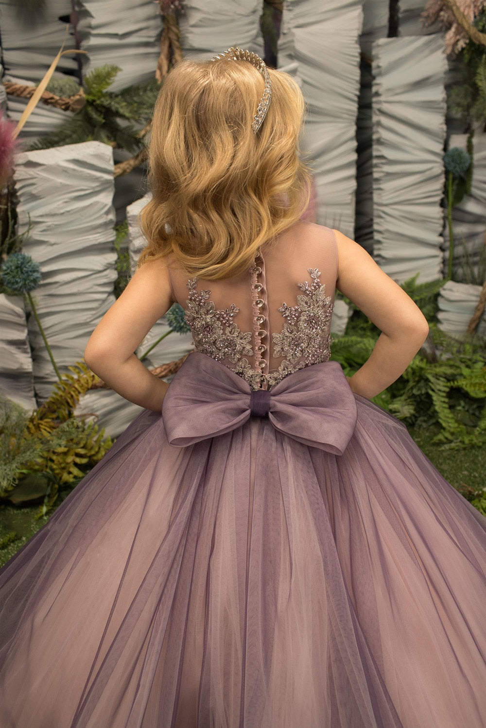 Baby/Kids Girls Tulle Sheer Neck Beaded Princess Dress childrensterritory