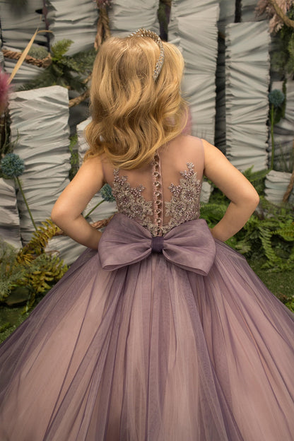 Baby/Kids Girls Tulle Sheer Neck Beaded Princess Dress childrensterritory