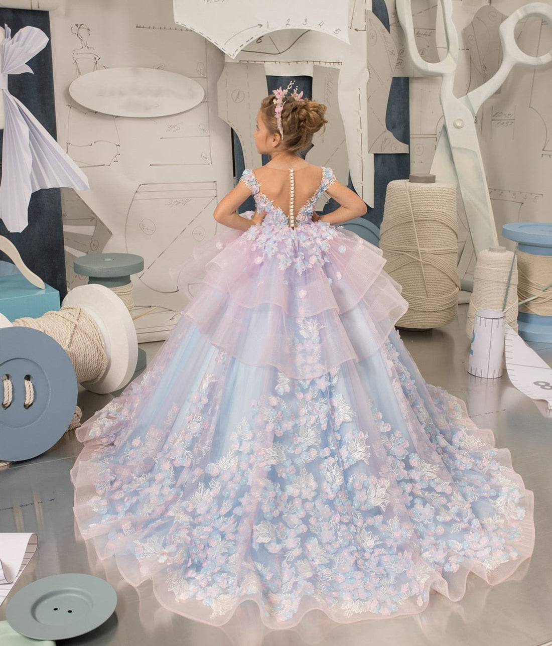Baby/Kids Sky Blue Layered Princess Dress/Gown childrensterritory
