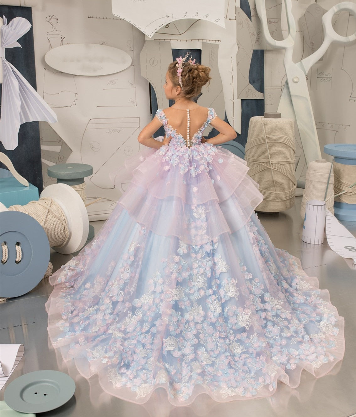 Baby/Kids Sky Blue Layered Princess Dress/Gown childrensterritory