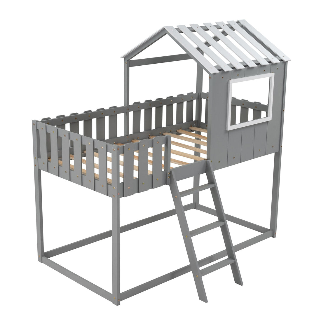 Bunk House Bed Frame Twin Size with Guardrails childrensterritory