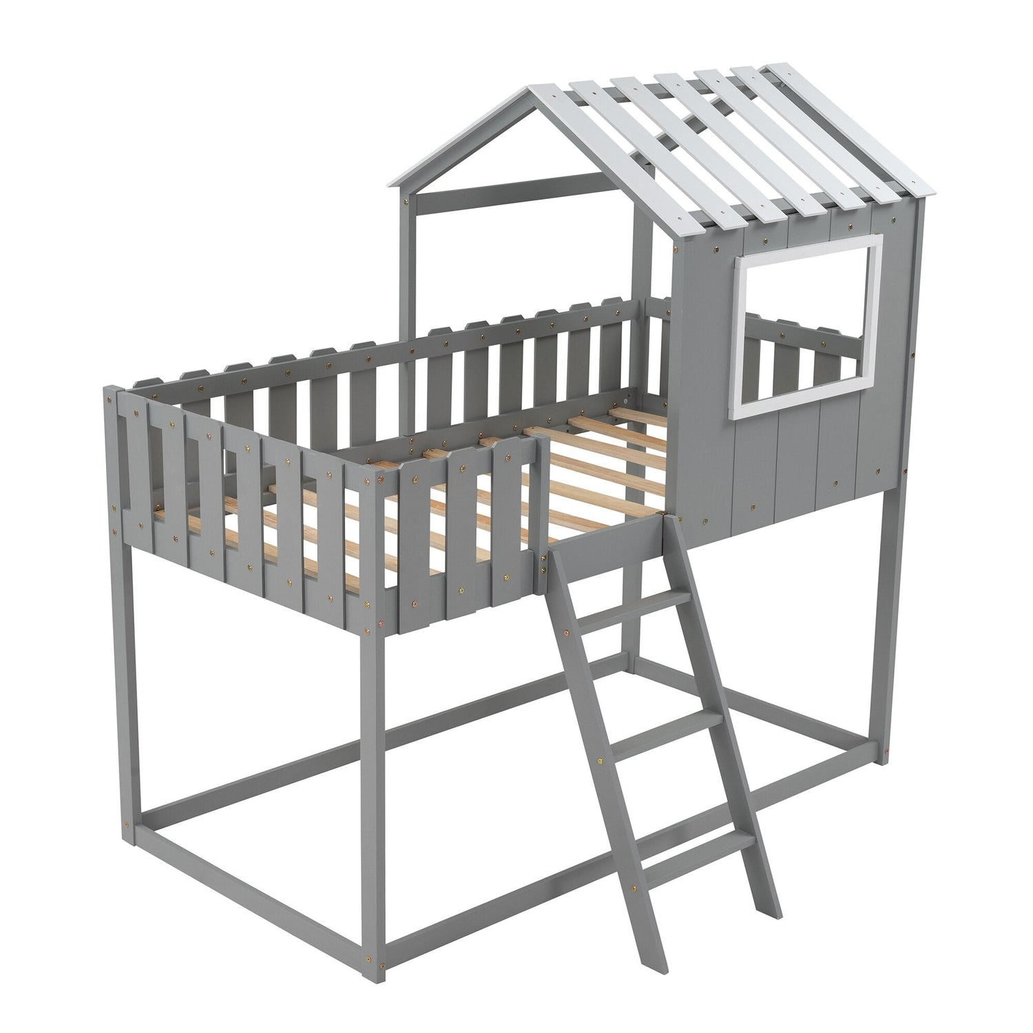 Bunk House Bed Frame Twin Size with Guardrails childrensterritory