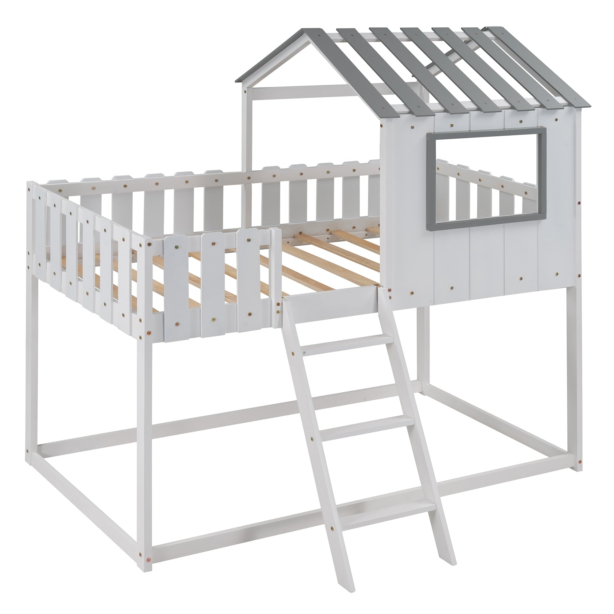 Bunk House Bed Frame Twin Size with Guardrails childrensterritory