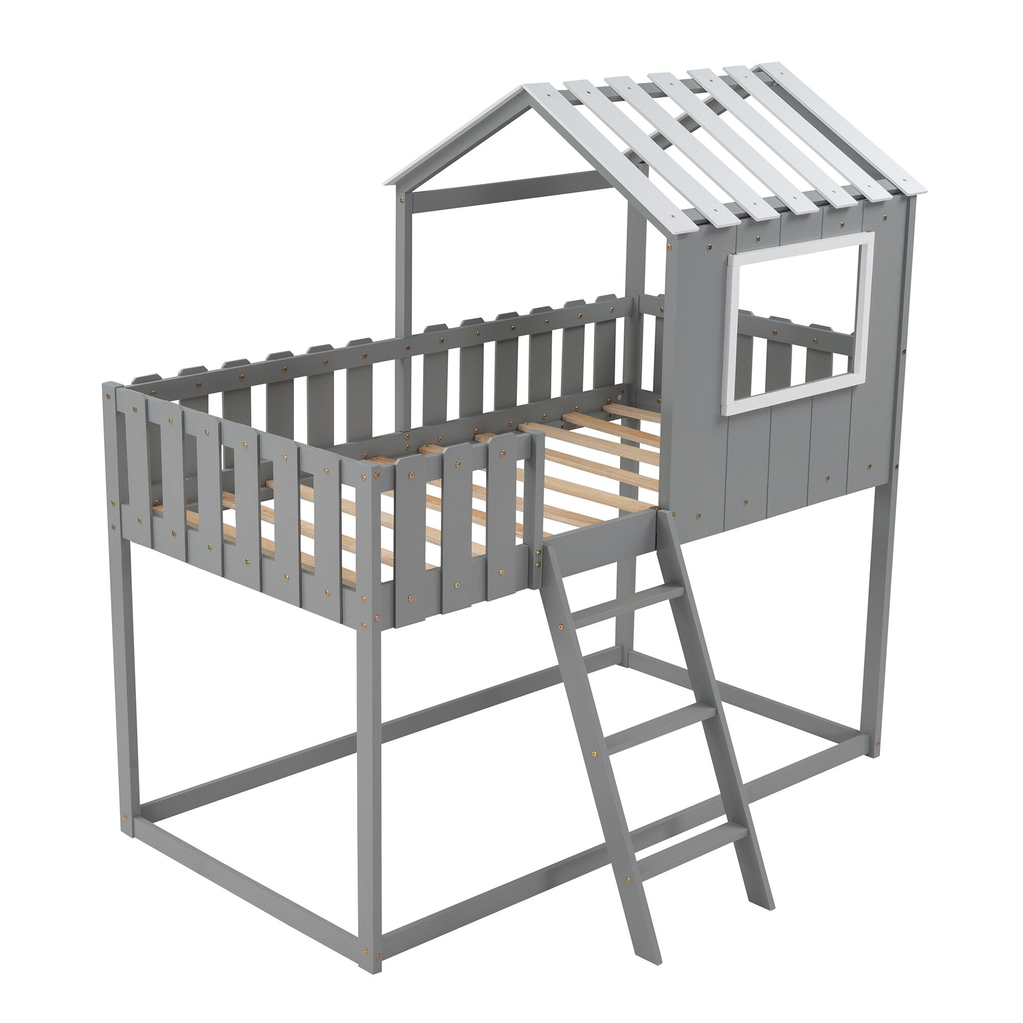 Bunk House Bed Frame Twin Size with Guardrails childrensterritory