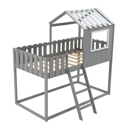 Bunk House Bed Frame Twin Size with Guardrails childrensterritory