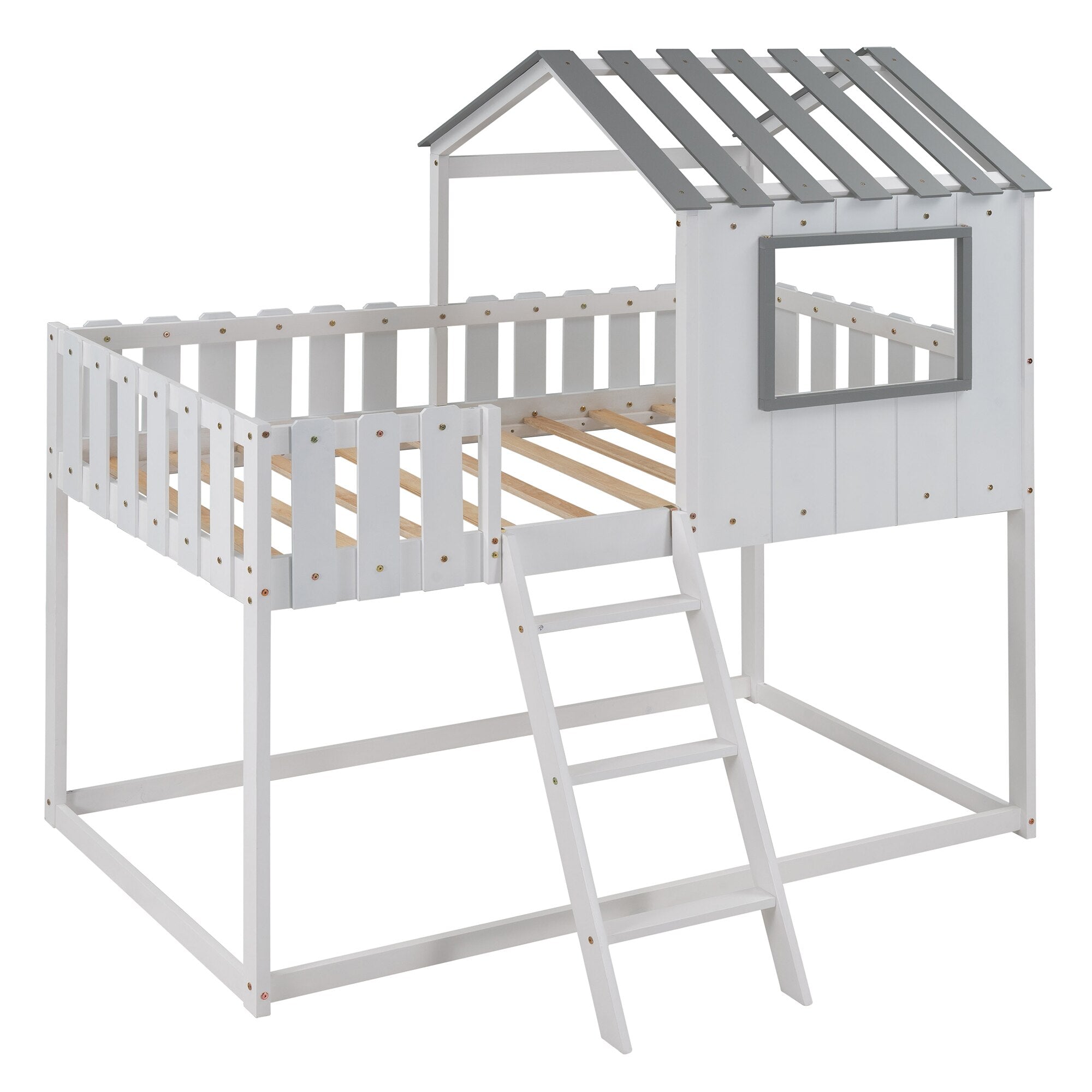 Bunk House Bed Frame Twin Size with Guardrails childrensterritory