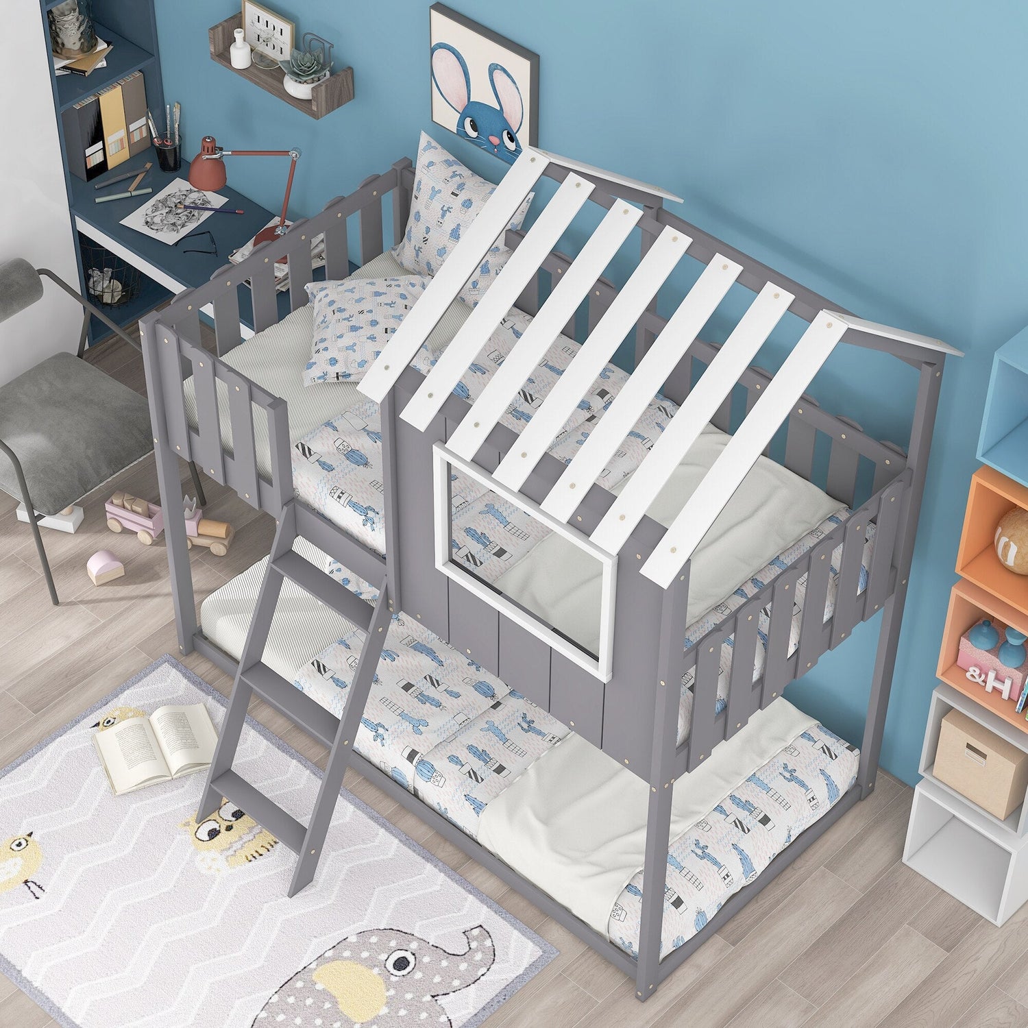 Bunk House Bed Frame Twin Size with Guardrails childrensterritory