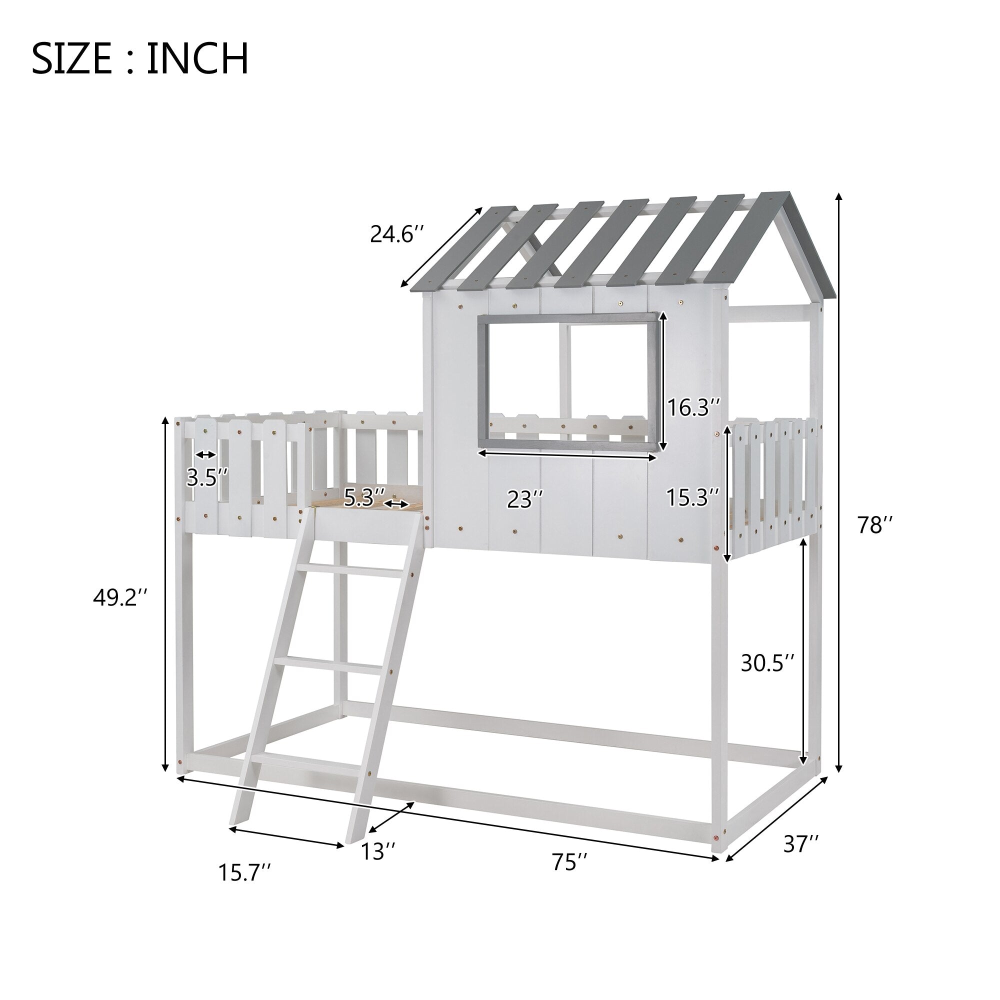 Bunk House Bed Frame Twin Size with Guardrails childrensterritory