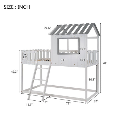 Bunk House Bed Frame Twin Size with Guardrails childrensterritory