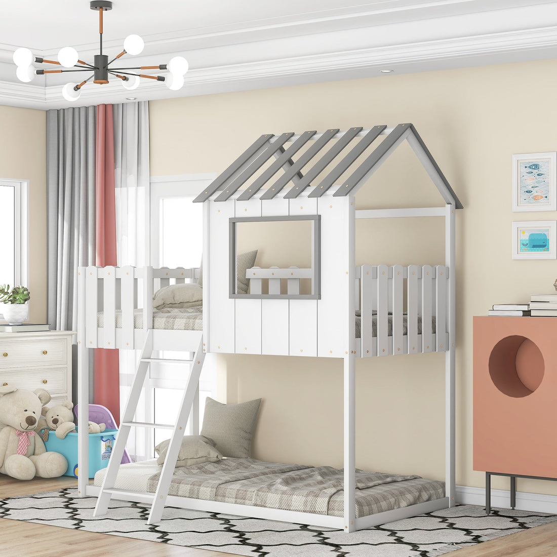 Bunk House Bed Frame Twin Size with Guardrails childrensterritory