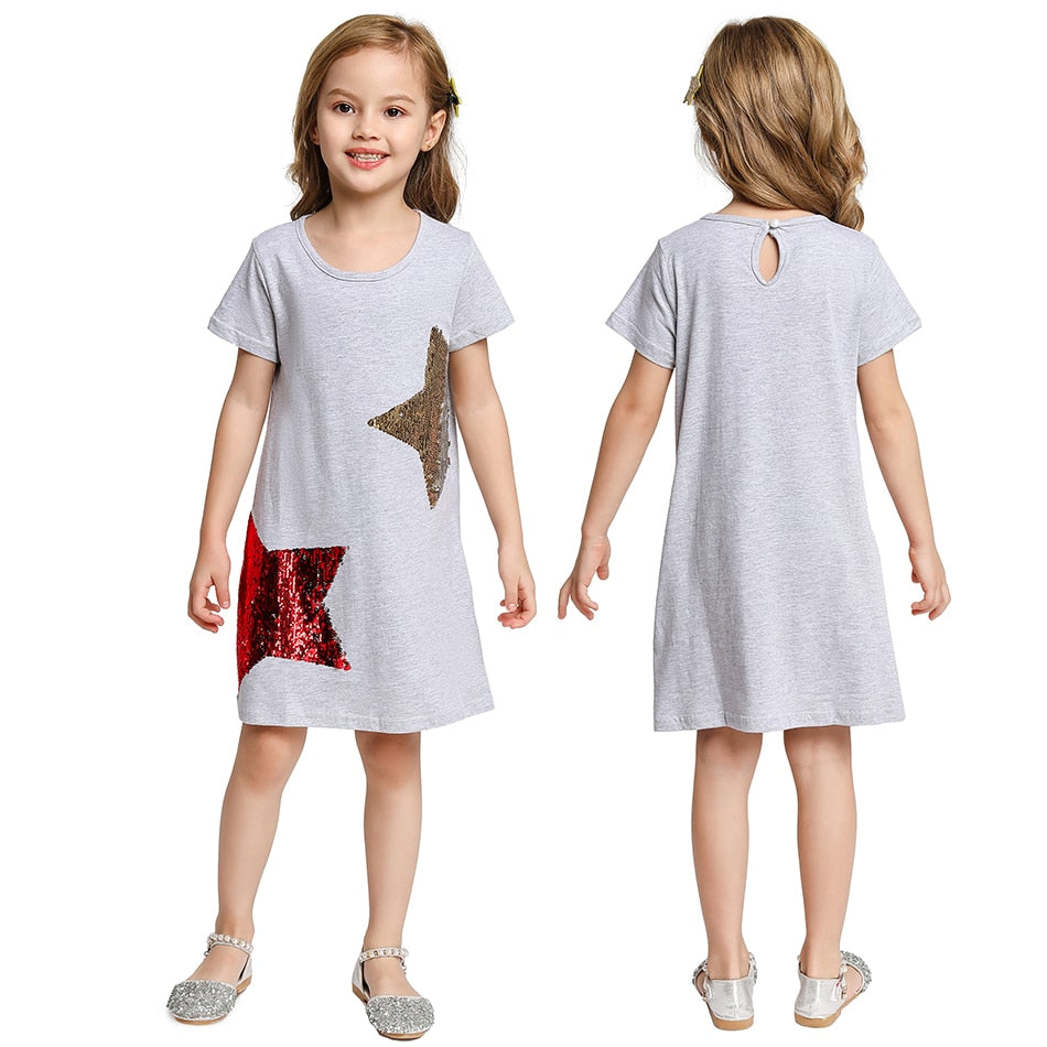 Casual Loose Sequins Design Summer Dress for Girls childrensterritory
