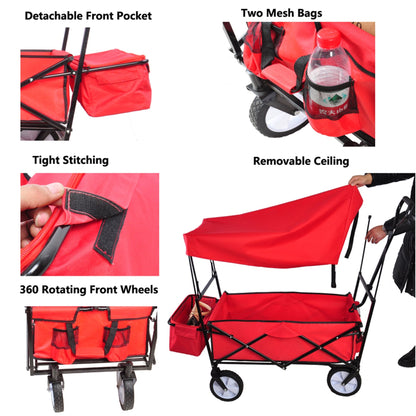 Collapsible Wagon Folding Cart W/Canopy For Outdoor childrensterritory