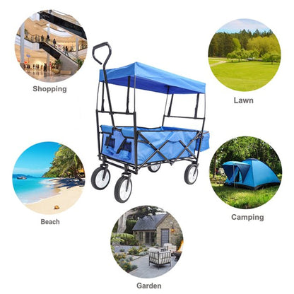 Collapsible Wagon Folding Cart W/Canopy For Outdoor childrensterritory