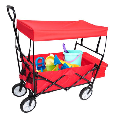Collapsible Wagon Folding Cart W/Canopy For Outdoor childrensterritory