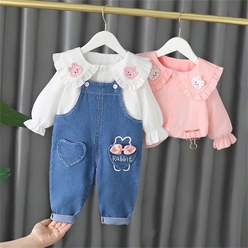 Cotton Top+ Denim Pants 2Pcs/sets For Toddler Girls childrensterritory