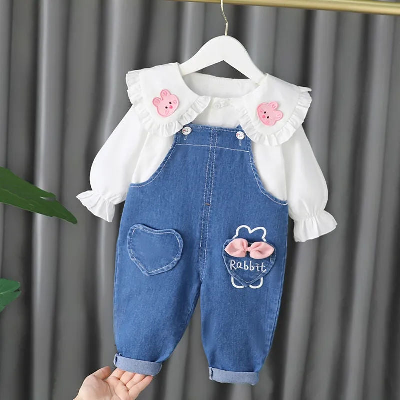Cotton Top+ Denim Pants 2Pcs/sets For Toddler Girls childrensterritory