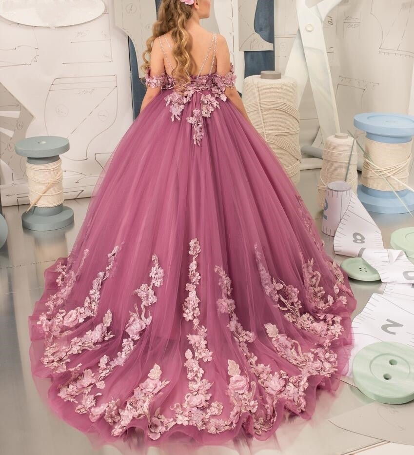 Fully Tiered Backless Ruffles Flower Tulle Dress/Gown childrensterritory