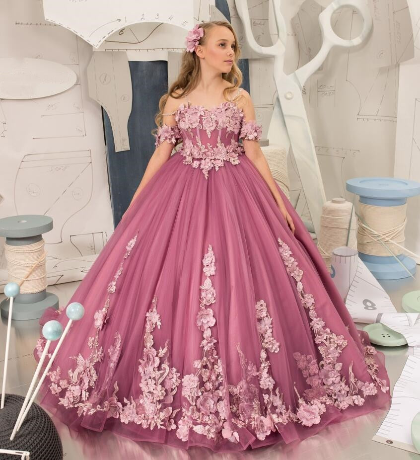 Fully Tiered Backless Ruffles Flower Tulle Dress/Gown childrensterritory