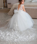 Girl's Puffy Tulle Long Trail Wedding/Party Dress/Gown childrensterritory