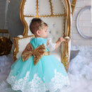 Gold Sequined Bow Appliques Flower Dress for Girls childrensterritory