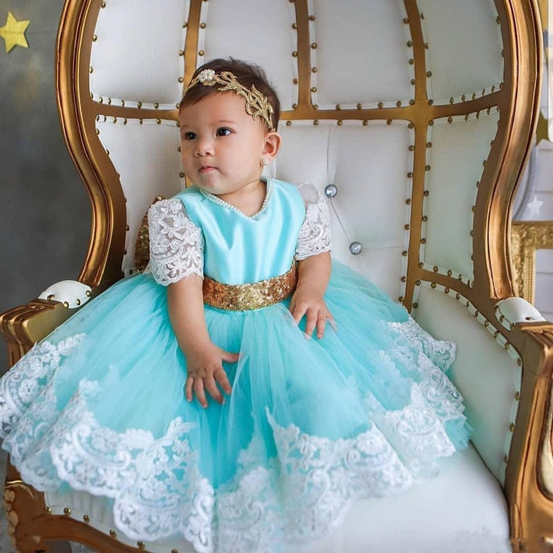 Gold Sequined Bow Appliques Flower Dress for Girls childrensterritory