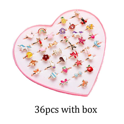 Kids Girls 10/20/36 pcs Cute Adjustable Rings | Makeup Toys childrensterritory
