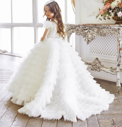 Tiered Puffy Tulle Flower Girl Dress For Communion childrensterritory