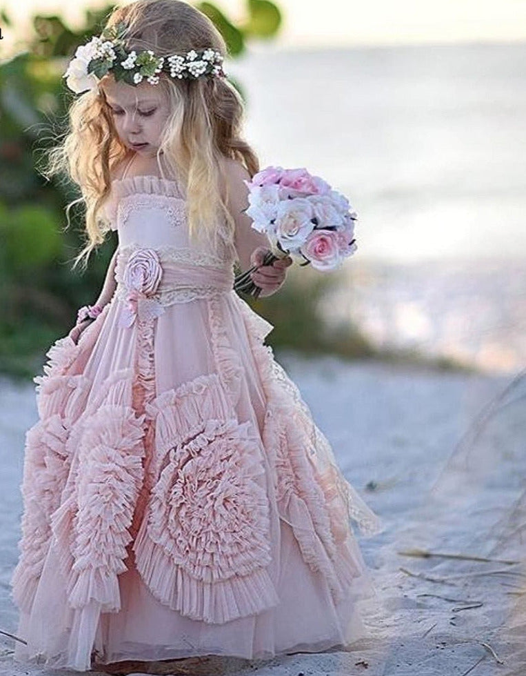 Lace Applique Pageant Flower Girls Dresses For Kids childrensterritory