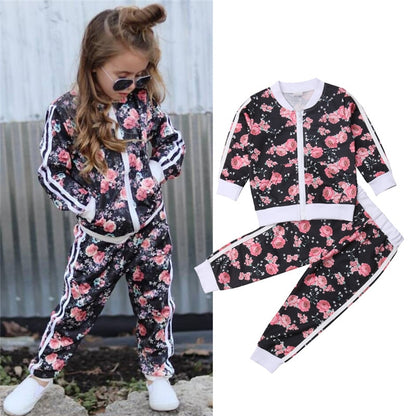 Kids Girls Floral Print Sweatshirt &amp; Pants Set | Tracksuit childrensterritory