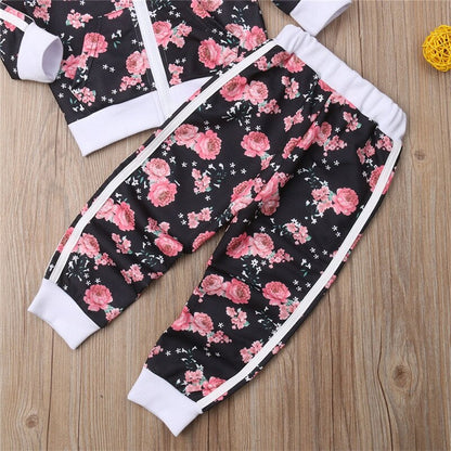 Kids Girls Floral Print Sweatshirt &amp; Pants Set | Tracksuit childrensterritory
