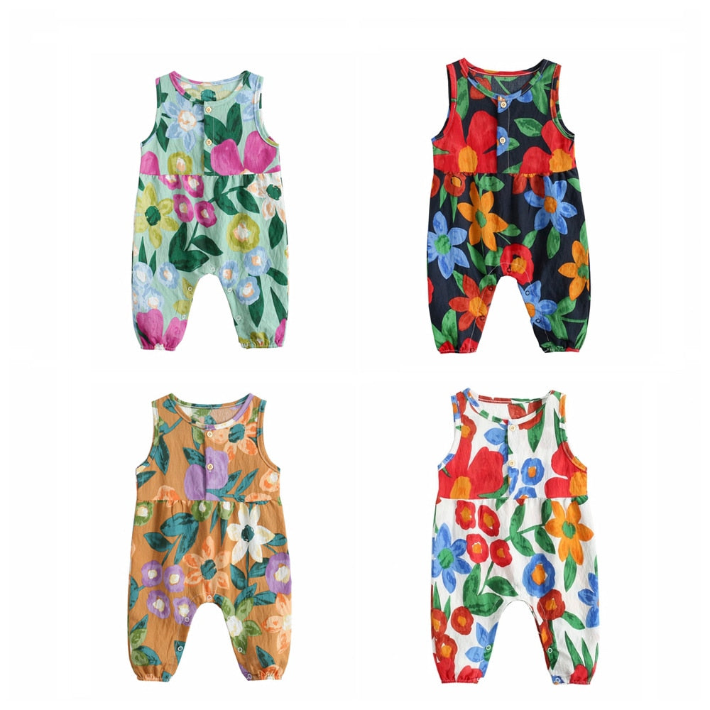 Floral Sleeveless Cotton Bodysuits for Baby Girl childrensterritory