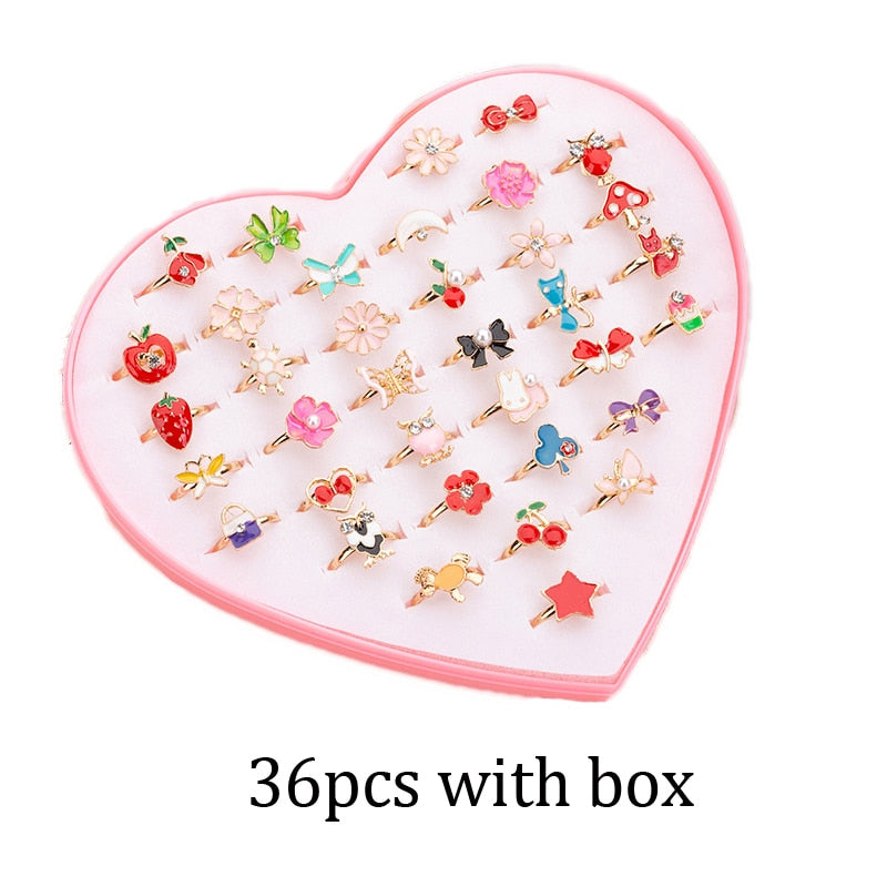 Kids Girls 10/20/36 pcs Cute Adjustable Rings | Makeup Toys childrensterritory