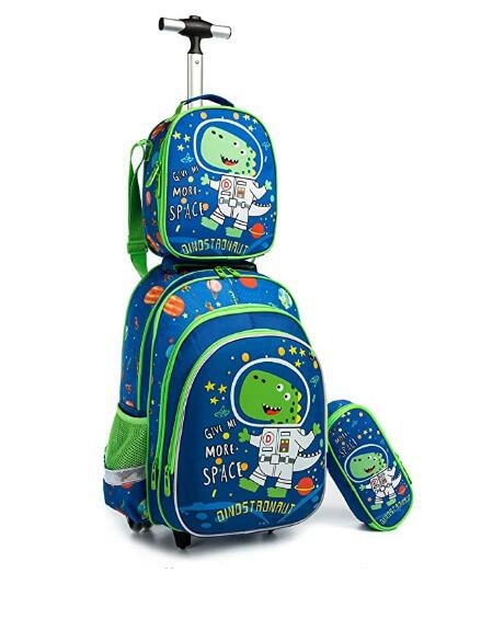 16-inch, 3-piece Cartoon Print Kids Rolling Schoolbag Set with Lunch Bag childrensterritory